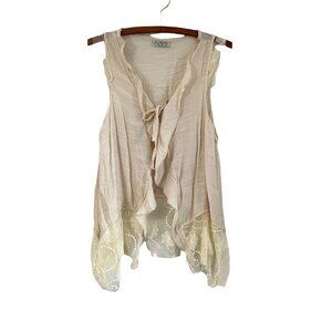 NAVY Womens Cream Lace Embroidered Boho Festival Front Tie Sleeveless Cardigan M